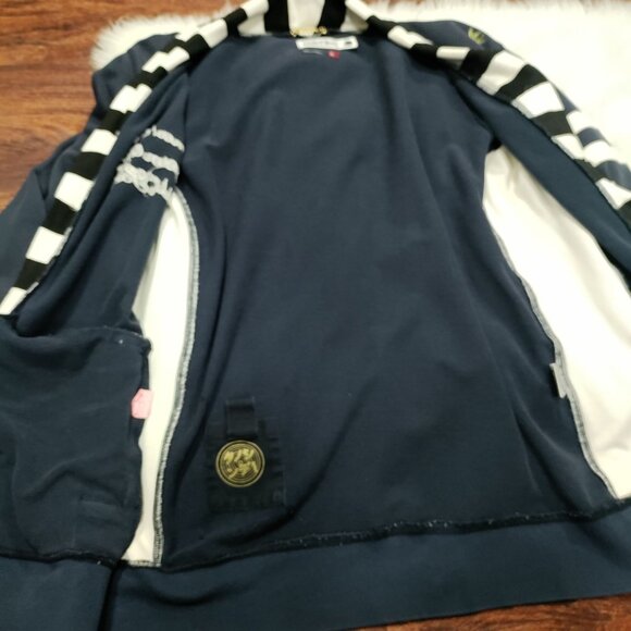 Sabit NYC Black And White Striped Trim Navy Blue Button Front Cardigan Men's XL - Picture 14 of 16